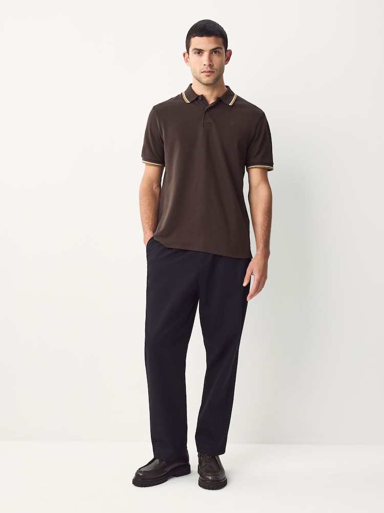 Brown Regular Fit Short Sleeve Tipped Polo Shirt - Image 2 of 3 Brown Regular Fit Short Sleeve Tipped Polo Shirt - Image 2 of 3
