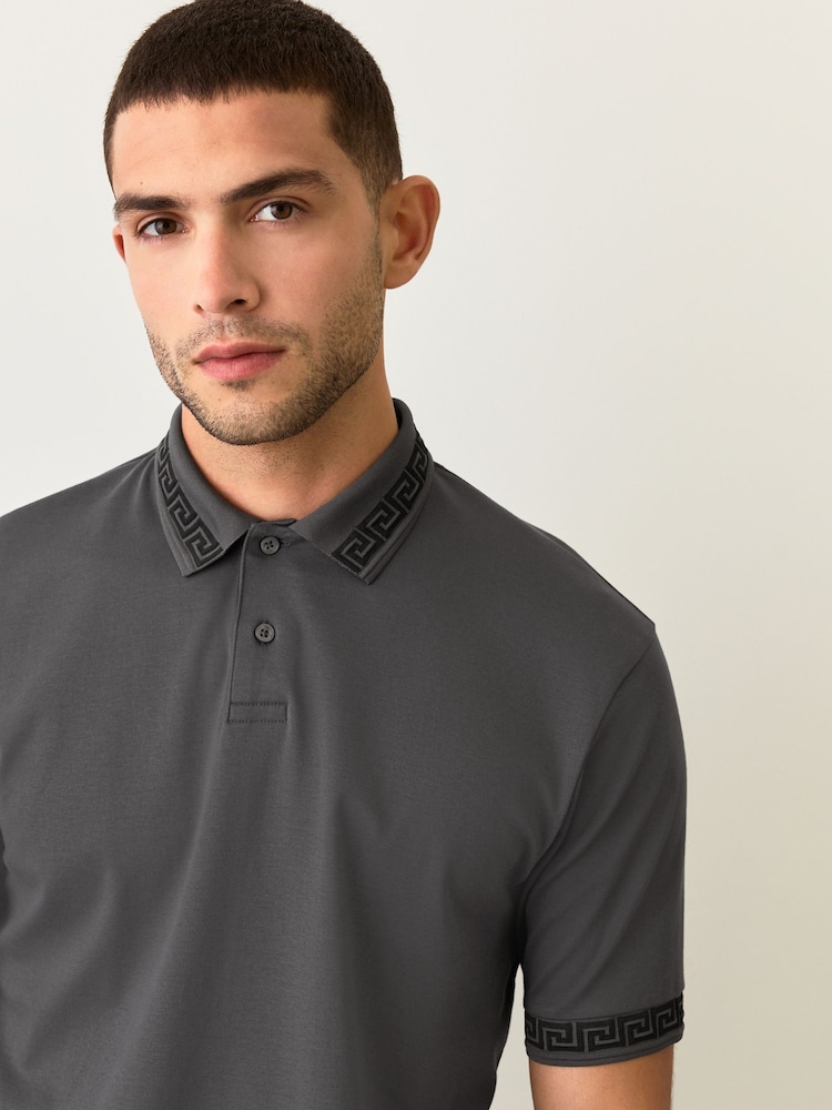 Grey Short Sleeve Smart Collar Polo Shirt - Image 1 of 5