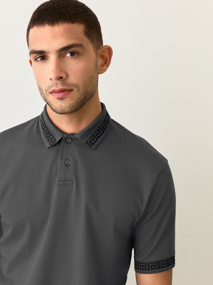 Grey Short Sleeve Smart Collar Polo Shirt - Image 1 of 5 Grey Short Sleeve Smart Collar Polo Shirt - Image 1 of 5