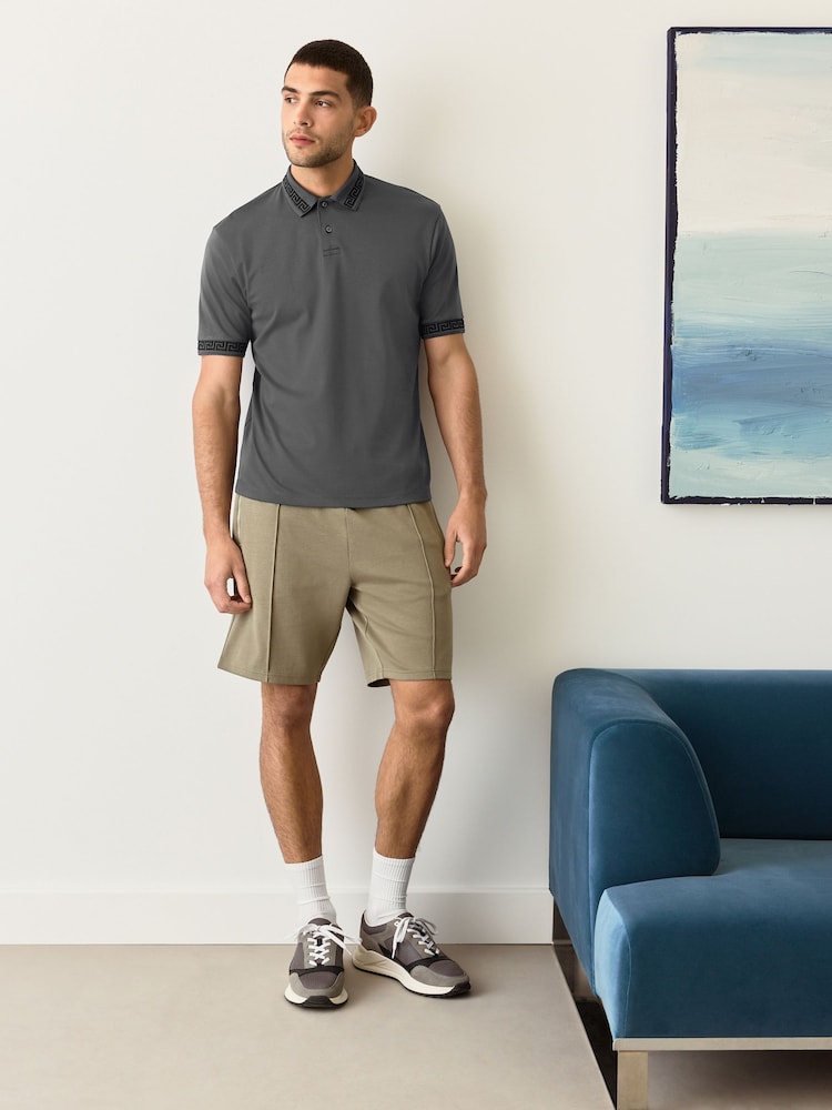 Grey Short Sleeve Smart Collar Polo Shirt - Image 2 of 5 Grey Short Sleeve Smart Collar Polo Shirt - Image 2 of 5