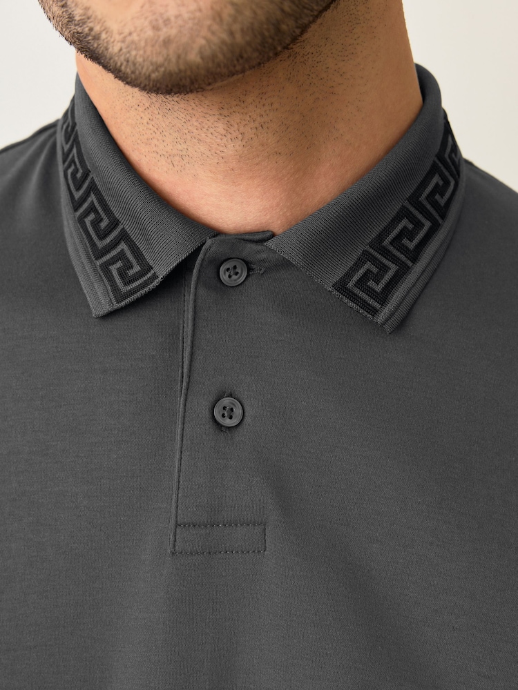 Grey Short Sleeve Smart Collar Polo Shirt - Image 5 of 5 Grey Short Sleeve Smart Collar Polo Shirt - Image 5 of 5