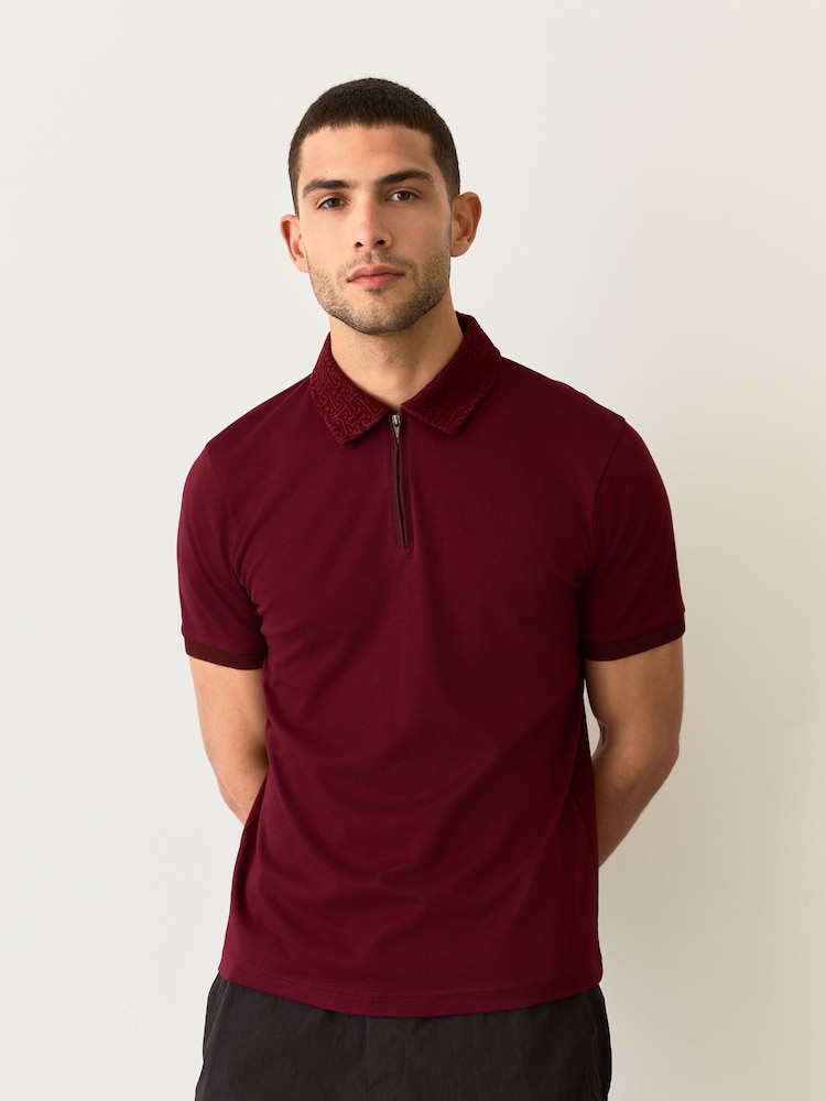 Burgundy Red Short Sleeve Smart Collar Polo Shirt - Image 2 of 8