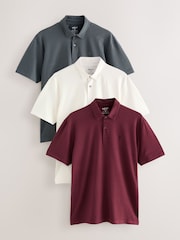 Burgundy Red/Charcoal Grey/Ecru Cream Regular Fit Short Sleeve Jersey Polo Shirts 3 Pack - Image 1 of 9