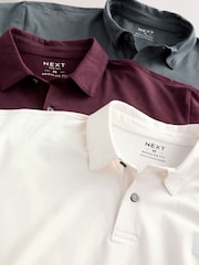 Burgundy Red/Charcoal Grey/Ecru Cream Regular Fit Short Sleeve Jersey Polo Shirts 3 Pack - Image 8 of 9