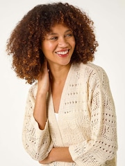 Roman Natural 3/4 Sleeve Stitch Detail Cardigan - Image 2 of 5