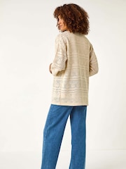 Roman Natural 3/4 Sleeve Stitch Detail Cardigan - Image 3 of 5