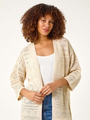 Roman Natural 3/4 Sleeve Stitch Detail Cardigan - Image 4 of 5
