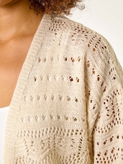 Roman Natural 3/4 Sleeve Stitch Detail Cardigan - Image 5 of 5