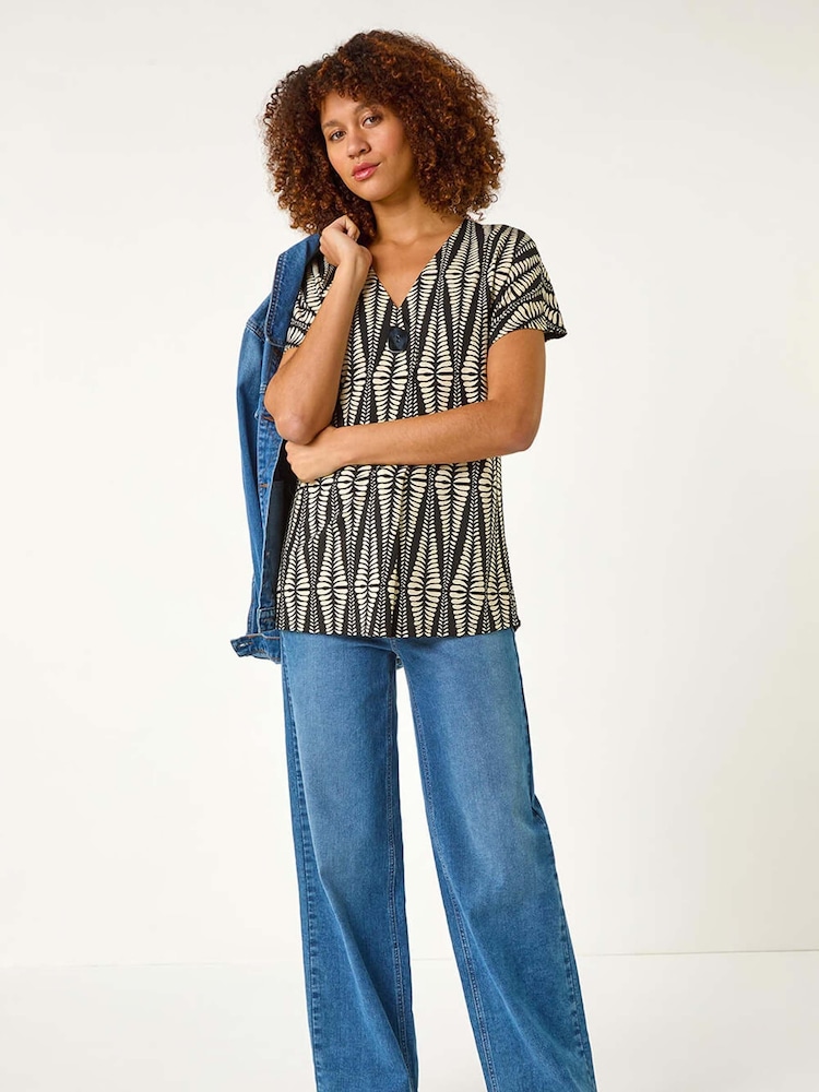 Roman Abstract Print Front Pleat Stretch Top - Imagen 2 de 5