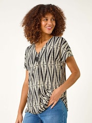 Roman Abstract Print Front Pleat Stretch Top - Imagen 4 de 5