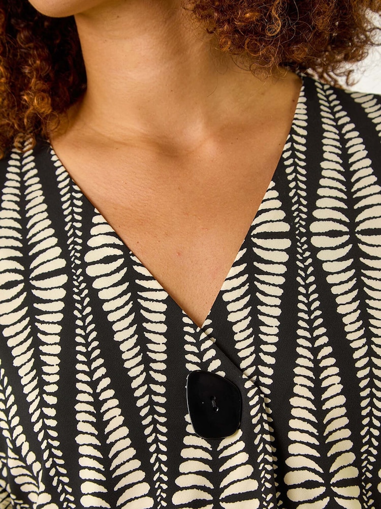 Roman White Abstract Print Front Pleat Stretch Top - Image 5 of 5 Roman White Abstract Print Front Pleat Stretch Top - Image 5 of 5