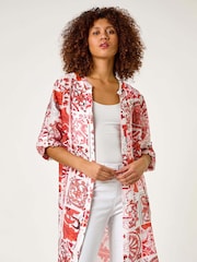 Roman Red Tile Print Longline Blouse - Image 1 of 5