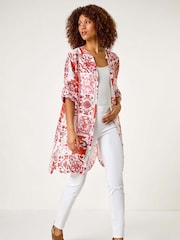 Roman Red Tile Print Longline Blouse - Image 2 of 5