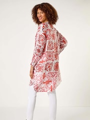 Roman Red Tile Print Longline Blouse - Image 3 of 5