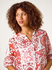 Roman Red Tile Print Longline Blouse - Image 4 of 5