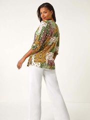 Roman Green Contrast Print Pintuck Shirt - Image 3 of 5