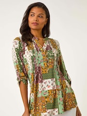 Roman Green Contrast Print Pintuck Shirt - Image 4 of 5