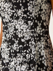 Roman Black Floral Print Puff Gathered Midi Dress - Image 5 of 5