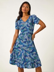 Roman Blue Abstract Button Tea Dress - Image 1 of 5