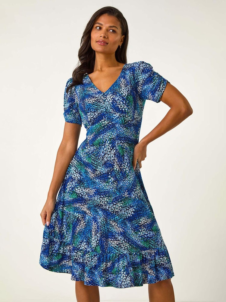 Roman Blue Abstract Button Tea Dress - Image 1 of 5