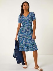 Roman Blue Abstract Button Tea Dress - Image 2 of 5