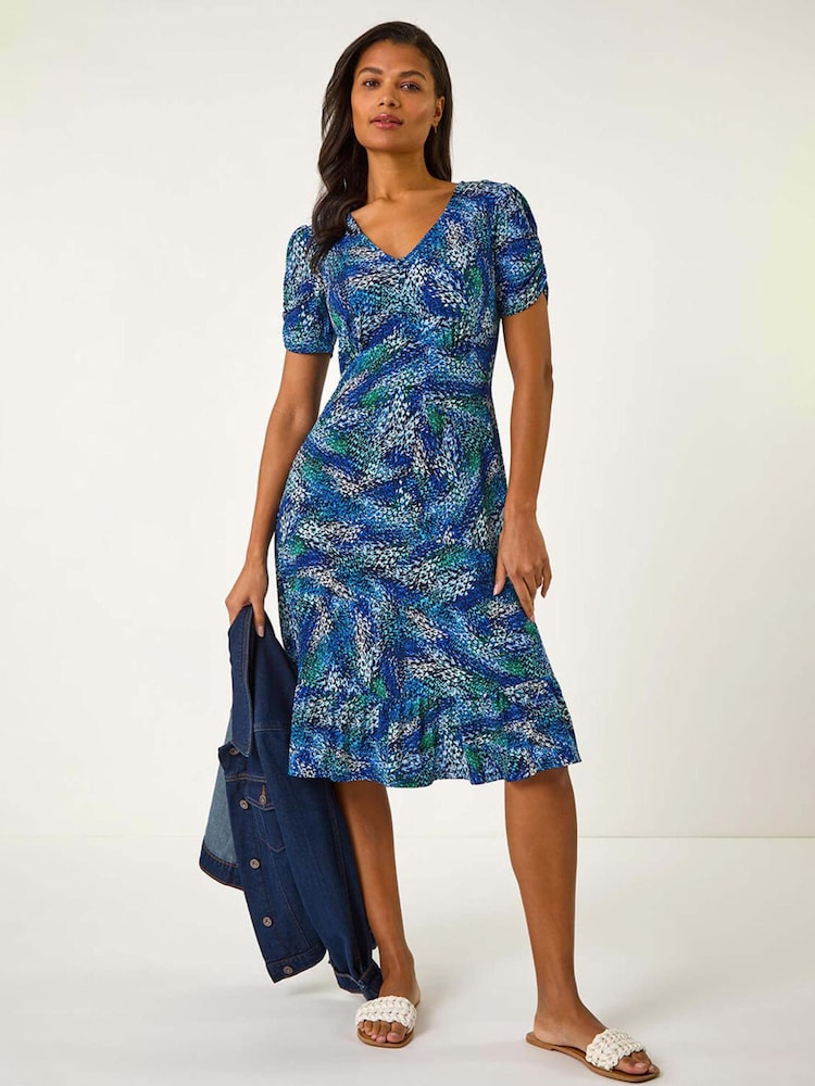 Roman Blue Abstract Button Tea Dress - Image 2 of 5