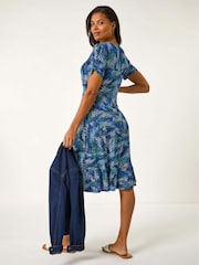 Roman Blue Abstract Button Tea Dress - Image 3 of 5