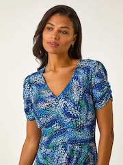 Roman Blue Abstract Button Tea Dress - Image 4 of 5