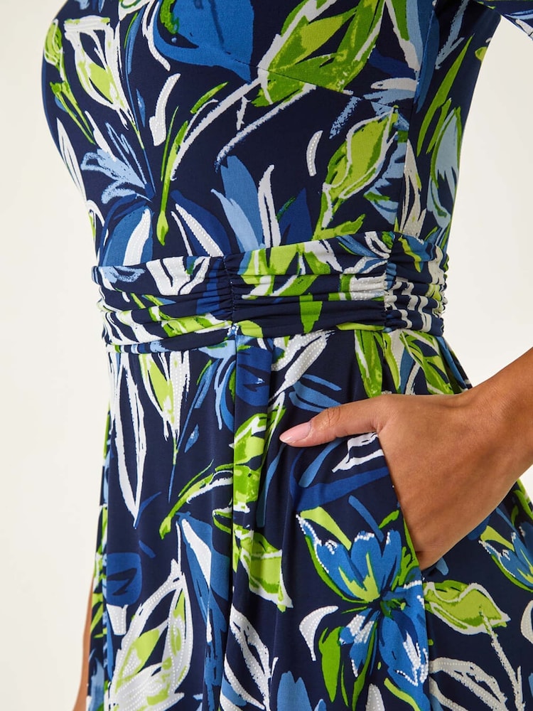 Roman Leaf Print Gathered Midi Dress - Imagen 5 de 5 Roman Leaf Print Gathered Midi Dress - Imagen 5 de 5