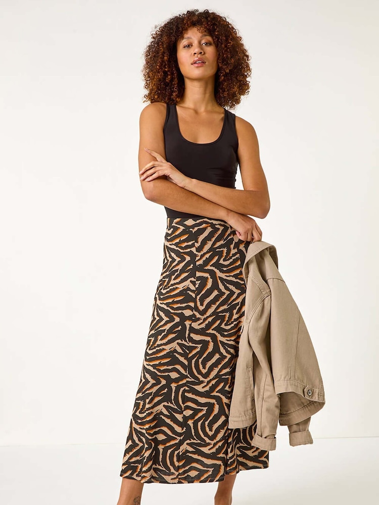 Roman Natural Abstract Animal Print A-Line Skirt - Image 2 of 5