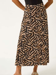 Roman Natural Abstract Animal Print A-Line Skirt - Image 4 of 5