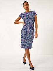 Roman Pink Abstract Print Gathered Shift Dress - Image 1 of 5