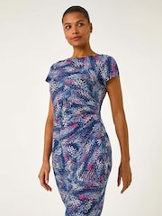 Roman Pink Abstract Print Gathered Shift Dress - Image 2 of 5