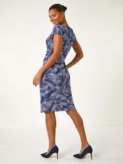 Roman Pink Abstract Print Gathered Shift Dress - Image 3 of 5