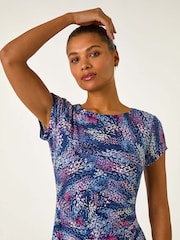 Roman Pink Abstract Print Gathered Shift Dress - Image 4 of 5