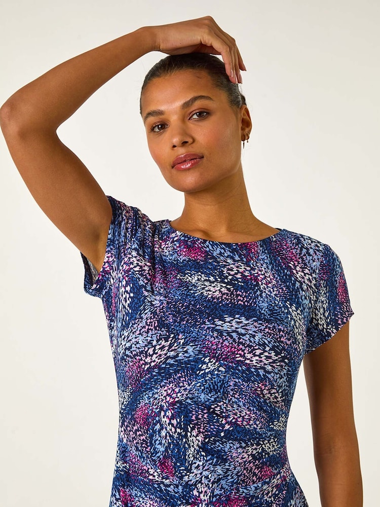 Roman Pink Abstract Print Gathered Shift Dress - Image 4 of 5