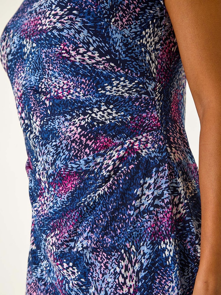 Roman Pink Abstract Print Gathered Shift Dress - Image 5 of 5
