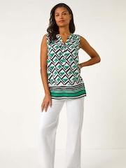 Roman Green Geo Print Border V-Neck Vest - Image 1 of 5