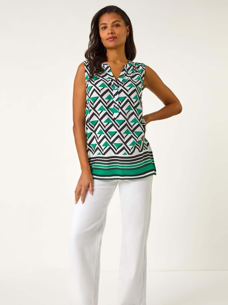 Roman Green Geo Print Border V-Neck Vest - Image 1 of 5