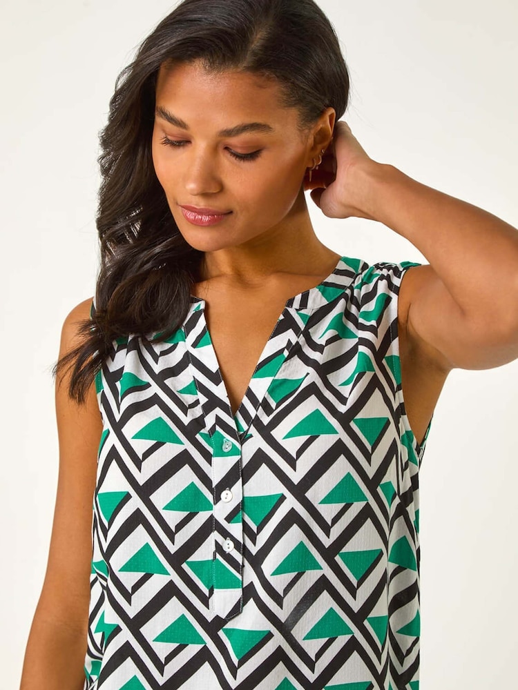 Roman Green Geo Print Border V-Neck Vest - Image 2 of 5
