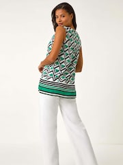 Roman Green Geo Print Border V-Neck Vest - Image 3 of 5