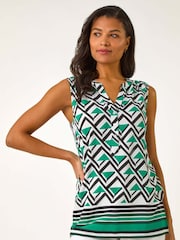 Roman Green Geo Print Border V-Neck Vest - Image 4 of 5