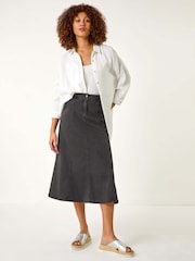 Roman Black Denim Panelled Midi Skirt - Image 1 of 5