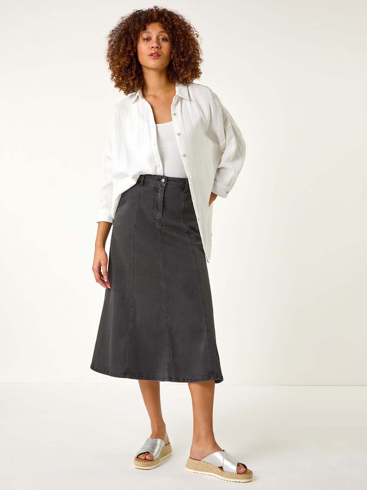 Roman Black Denim Panelled Midi Skirt - Image 1 of 5