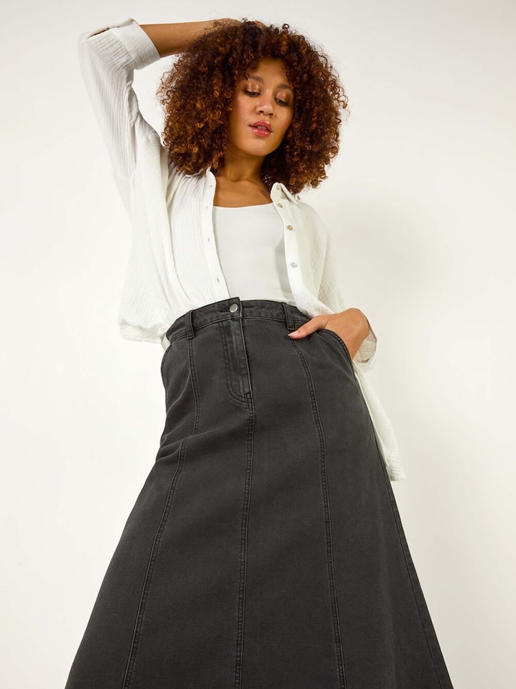 Roman Black Denim Panelled Midi Skirt - Image 2 of 5