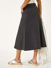 Roman Black Denim Panelled Midi Skirt - Image 3 of 5