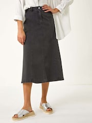 Roman Black Denim Panelled Midi Skirt - Image 4 of 5