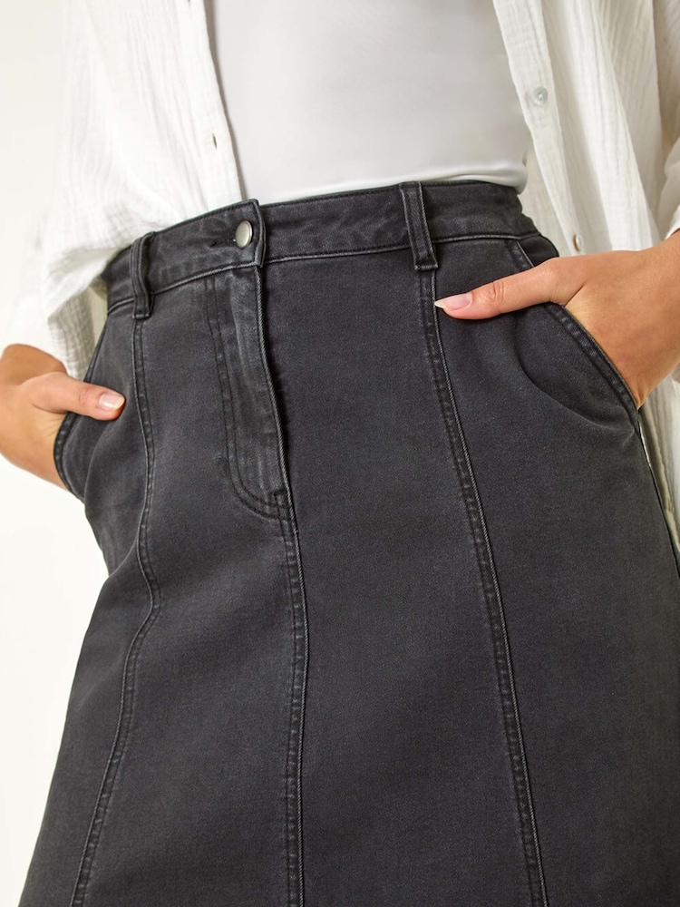 Roman Black Denim Panelled Midi Skirt - Image 5 of 5