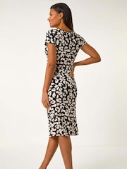 Roman Black Abstract Animal Print Gathered Shift Dress - Image 3 of 5