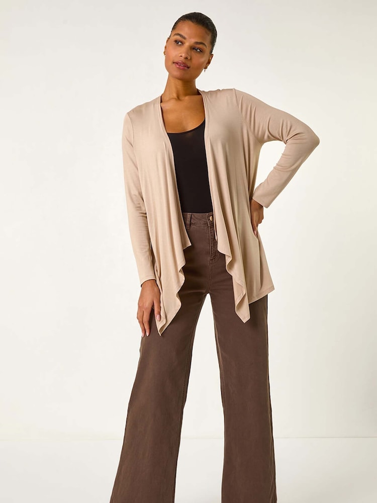 Roman Natural Waterfall Front Jersey Knit Cardigan - Image 1 of 5